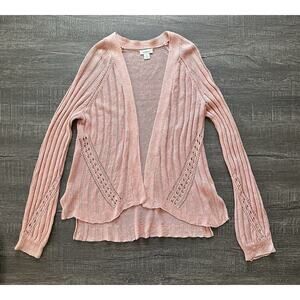 Sundance Angel Wing Pointelle Linen Blend Cardigan Sweater Pink Size Small